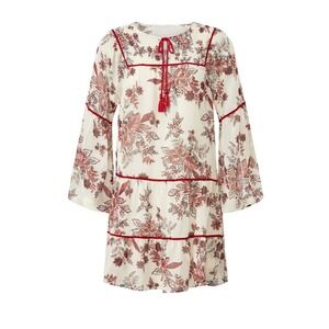 Great Jones Cream Floral Print Long‎ Sleeve Tiered Mini Dress Women's M